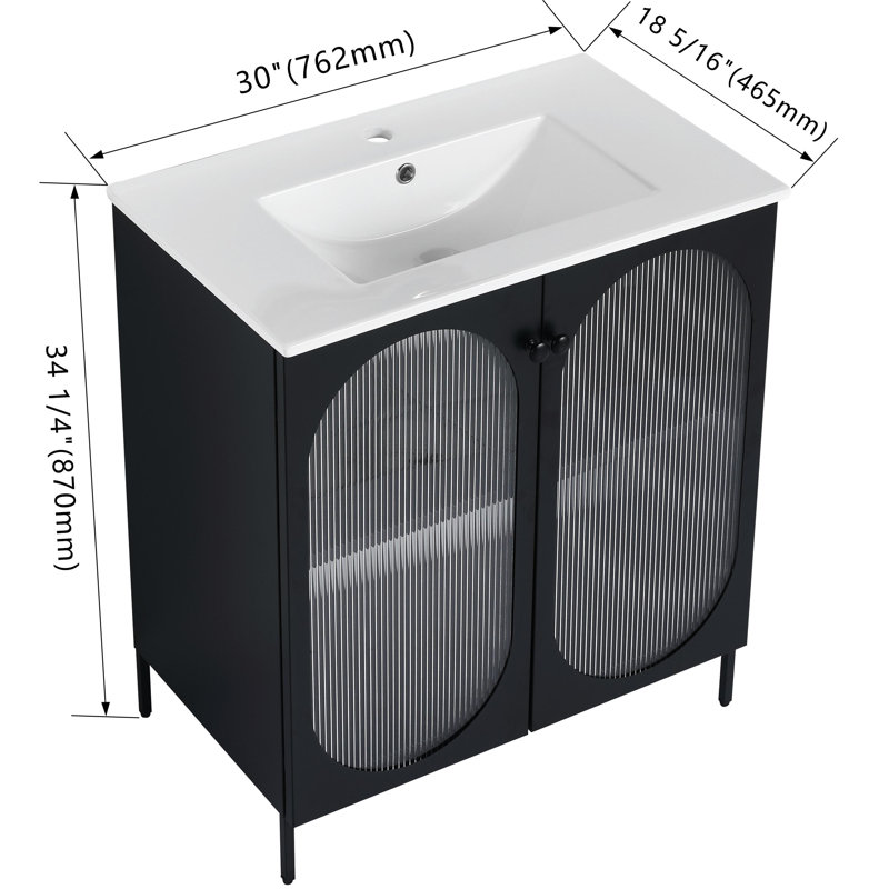Poag 30.03'' Single Bathroom Vanity with Ceramic Top, Black