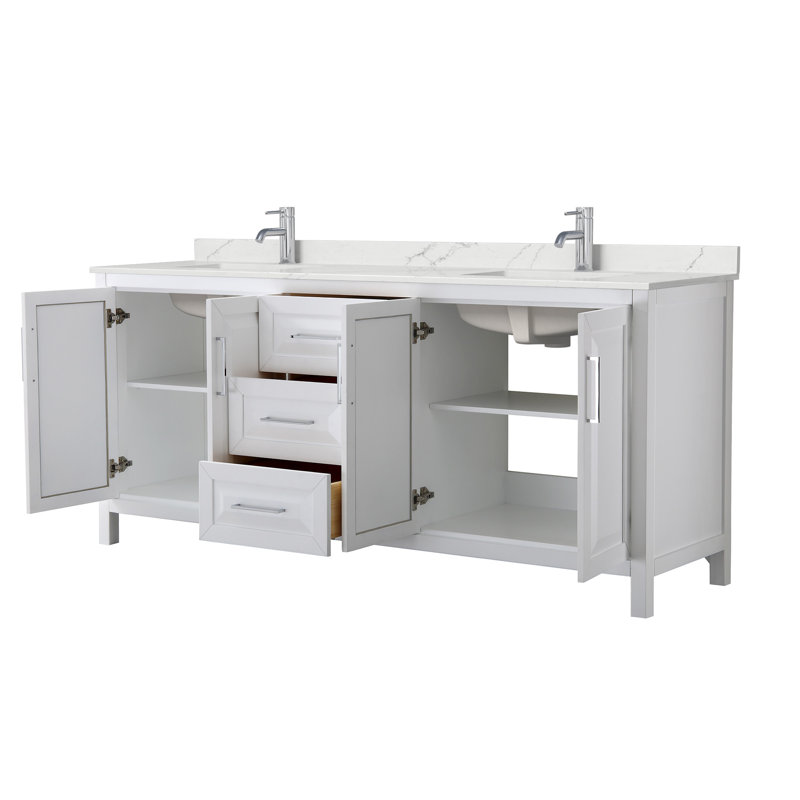 Daria 80'' W Vanity, White, Polished Chrome, White Quartz