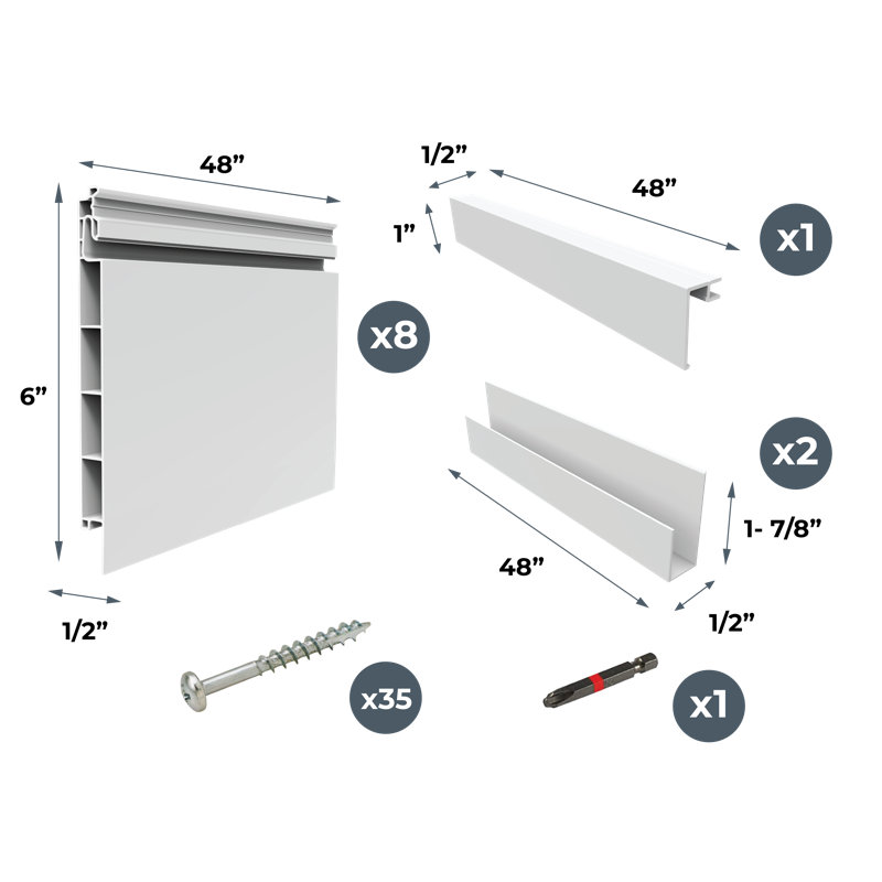 Système de rangement mural et à lattes en PVC | 4 pi par 4 pi, Gris colombe
