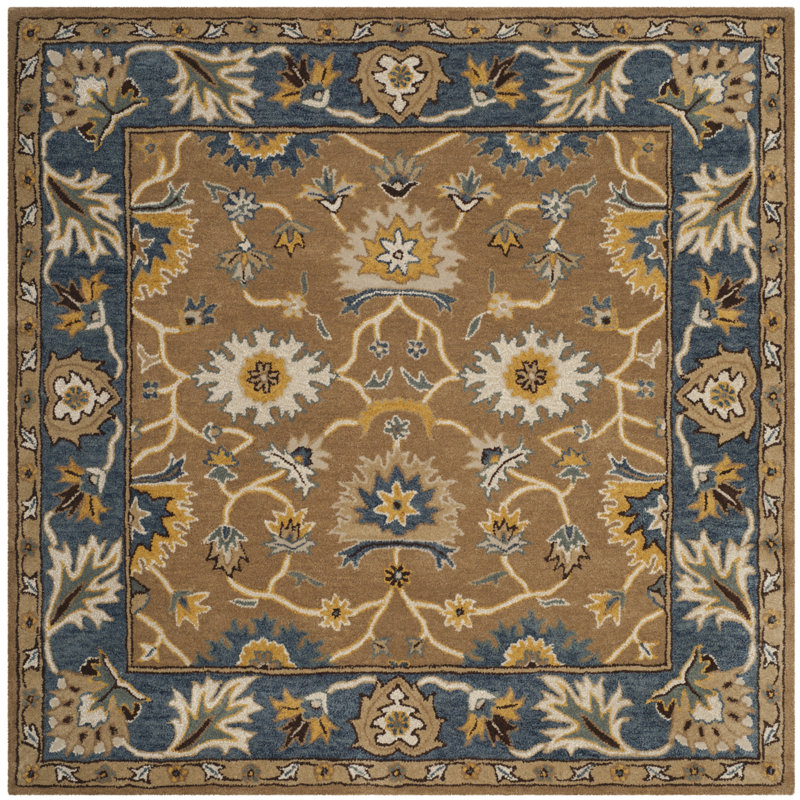 Tapis brun / bleu en laine touffeté à la main Cranmore, Carré 6 pi