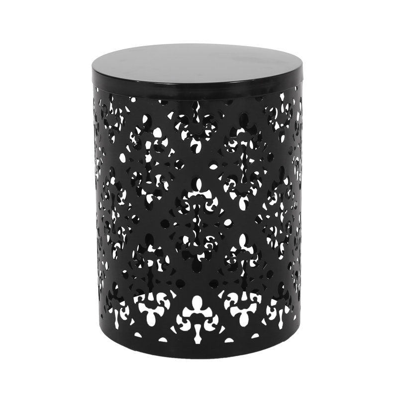 Faliha Powder-Coated Iron Cut Round Side Table, Black, 2