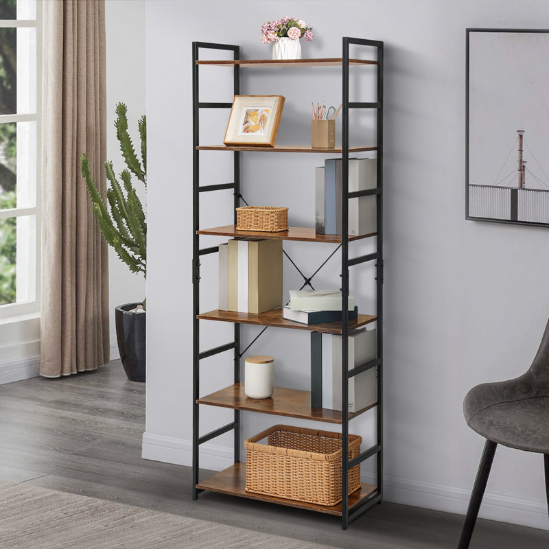 Modern Etagere Standard Metal Frame Bookcase, (6 Shelves) 67”H x 24”W x 12”D