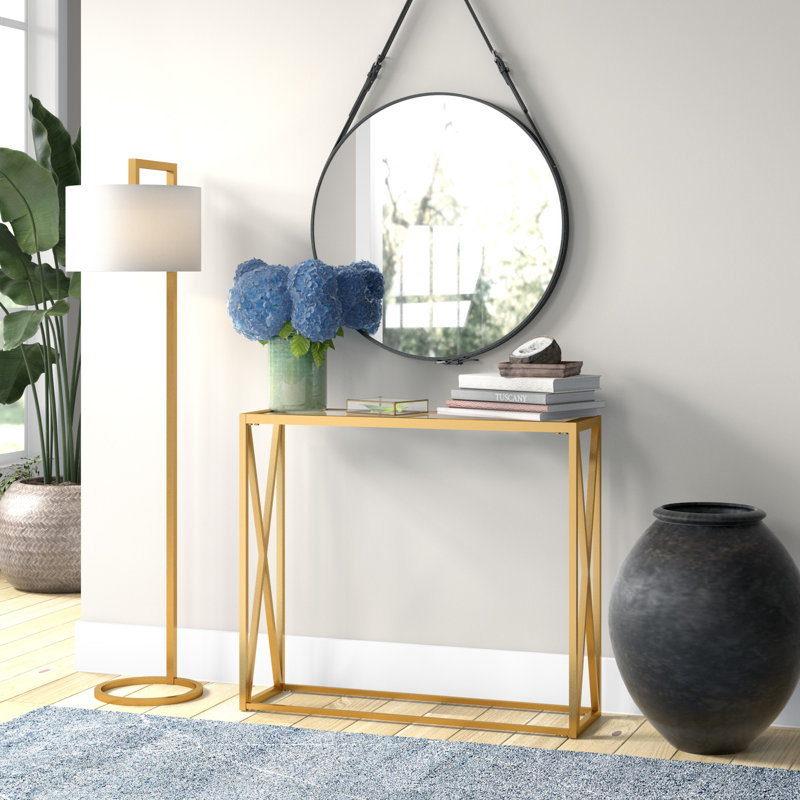 Arlo Unfinished Glass Top Console Table, Brass, 36" W x 10" D x 30" H