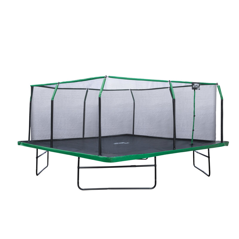 Machrus Upper Bounce 16 x 16 FT Square Trampoline Set with Premium Top-Ring Enclosure and Safety Pad, Black/Green