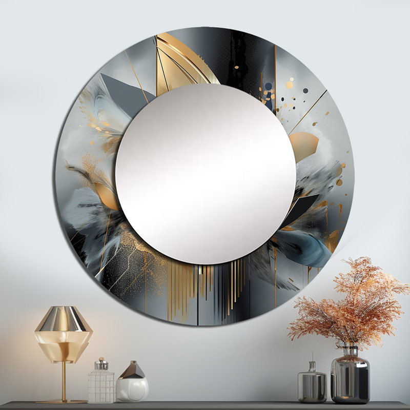 «Sirje Soft Colors Marble Abstract II» - miroir en marbre, miroir mural décoratif rond doré, impression d'art en métal