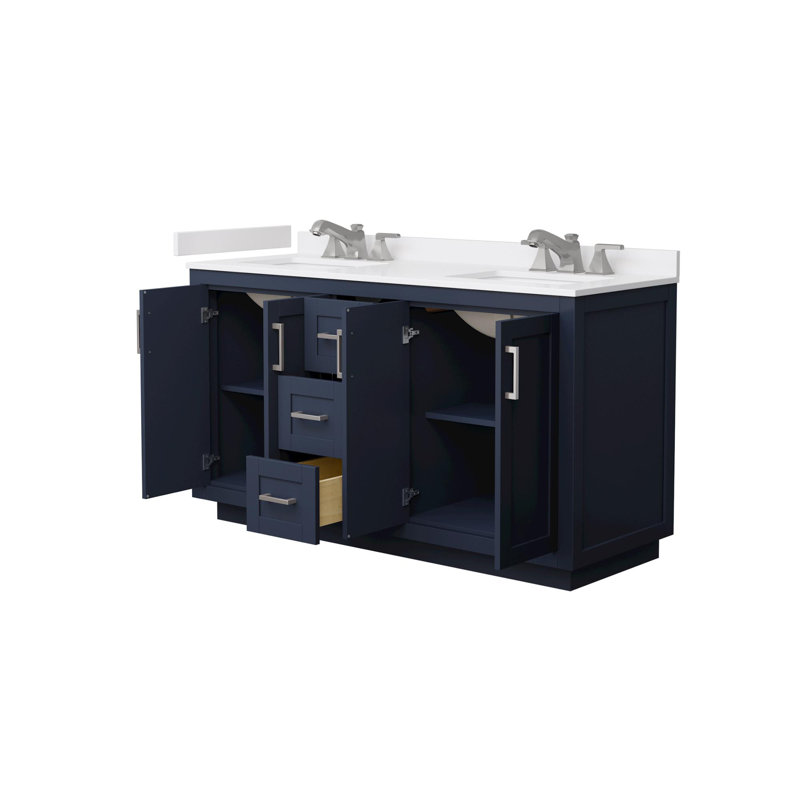 Ensemble de meuble-lavabo double 60 po avec plateau en marbre de culture Miranda, Nickel brossé, Bleu