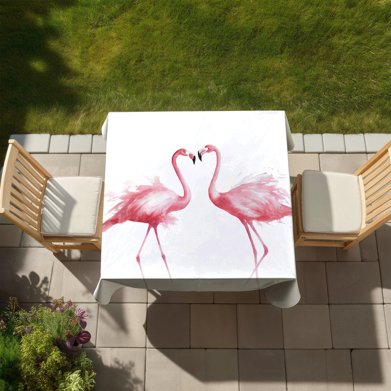 Two Pink Flamingo Watercolor Tablecloth | Indoor Outdoor Decor