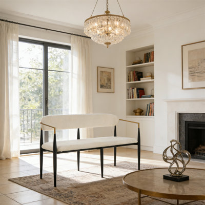 Metal Loveseat Settee(Black+ Gold + Beige Boucle)