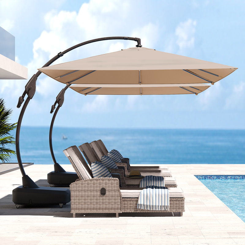 Grand patio Parasol en porte-à-faux rectangulaire 10 pi x 13 pi sans base ni couvercle pour piscine (champagne, 10 x 13 pi)