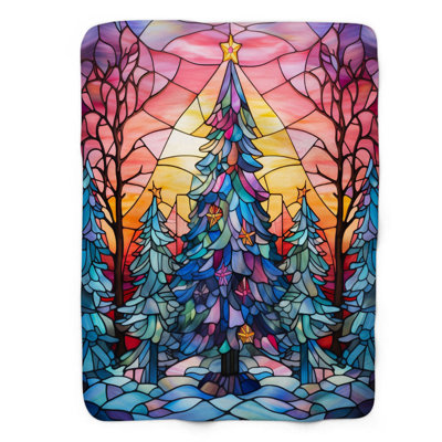 Arbre de Noël mosaïque - couverture sherpa de qualité supérieure 1 pièce
