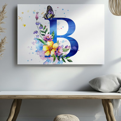 "Toile", une représentation artistique vibrante de la lettre B émeraude, art mural enveloppé dans une cascade de fleurs colorées