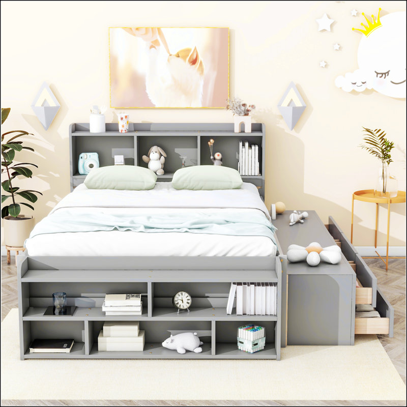 Full Bed With Bookcase Headboard, Gray