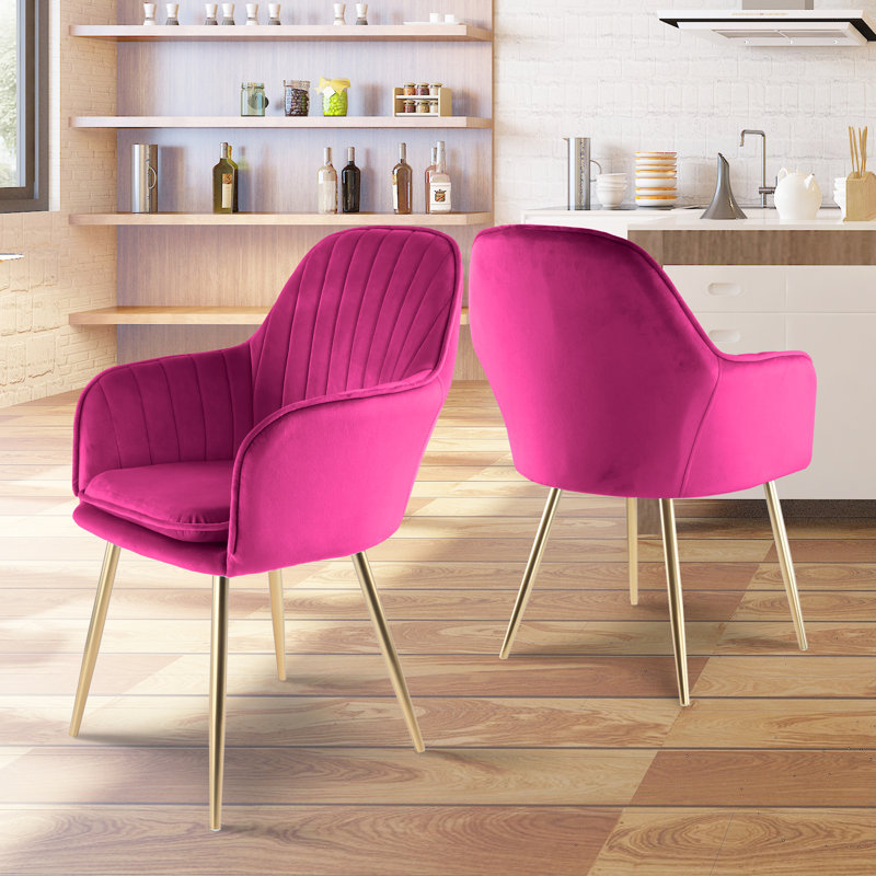Taraji 46cm H Velvet Upholstered Metal Armchair, Gold, Bright Pink