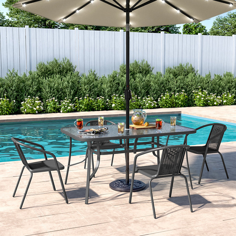 Donlon 4 - Person Patio Dining Set Umbrella Hole Included Rectangular Table, Black/Beige