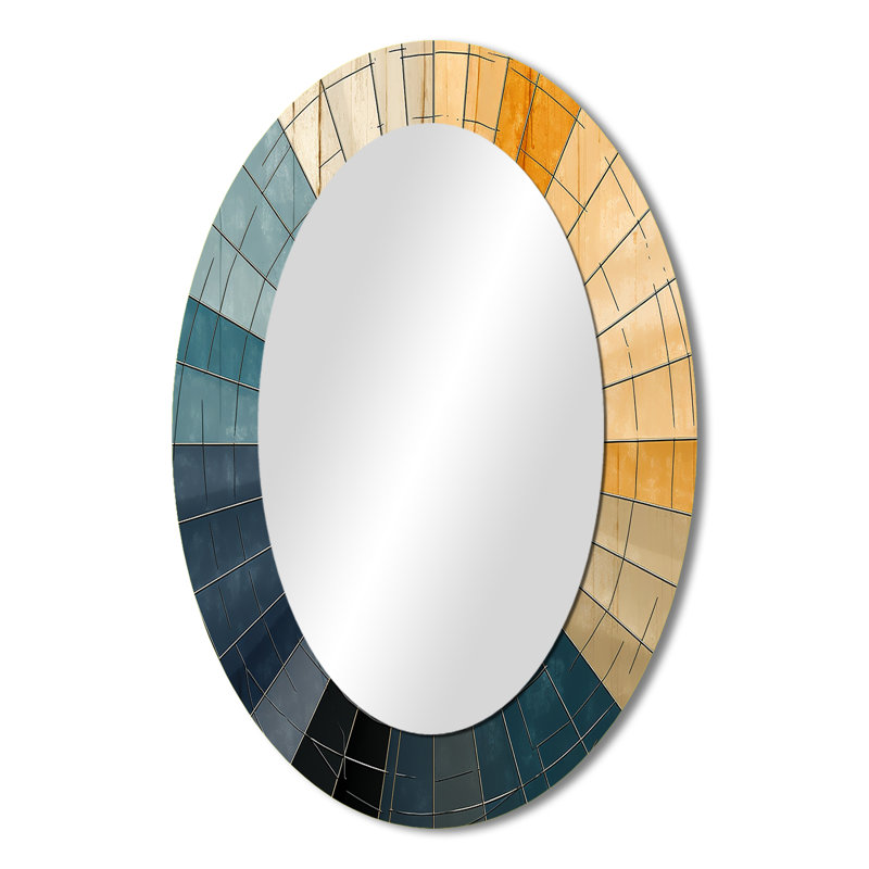 Mid-Century New Balance Abstract Geometrics II - Blue Mid-Century Oval Wall Mirror, 36" x 24"