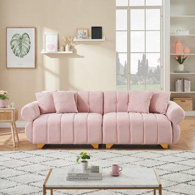 " modern 3-seater flannelette sofa | spring-wrapped cushions | stylish metal feet | 4 throw pillows | living room & bedroom