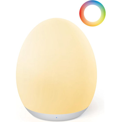 Rechargeable kids' night light, 7-color dimming, touch control, BPA-free.