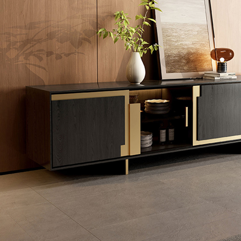 Meuble télé en bois massif de style italien, H 23,62 po x L 86,61 po x l 16,92 po, Noir
