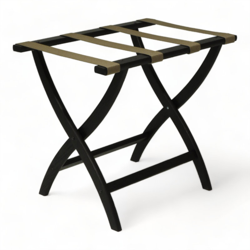 Folding Oak,Wood Luggage Rack, Tan, Black