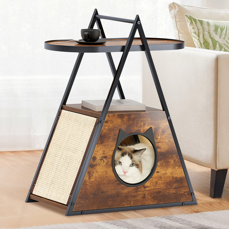 Intérieur 4BC185A96DC9489EBFB1B313AC135049, bois 4BC185A96DC9489EBFB1B313AC135049, table de bout pour chat en bois noir rétro - Mobilier multifonctionnel pour animaux de compagnie