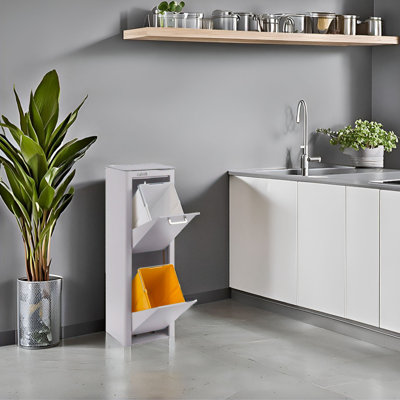 10 Gallon Modern Trash Can with Recycling Bin Combo Dual Compartment Indoor Composting Bin - Grey