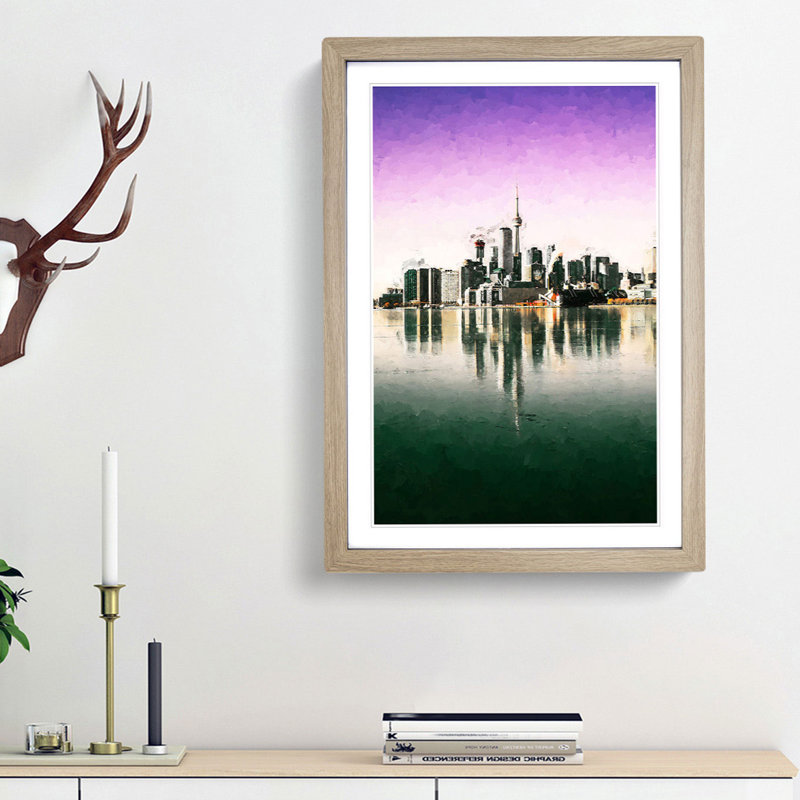 Skyline of Toronto in Canada in Abstract - Picture Frame Graphic Art Print, Oak Framed, 87cm H x 62cm W x 2cm D