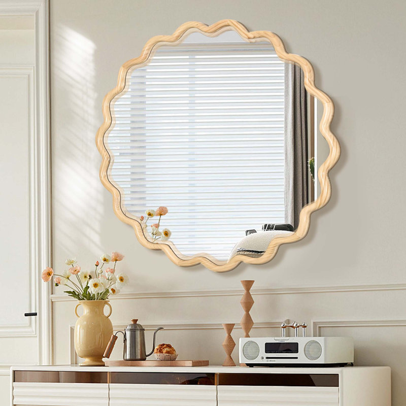 Miroir de meuble-lavabo mural en bois massif, 41,8 po x 41,8 po, Naturel
