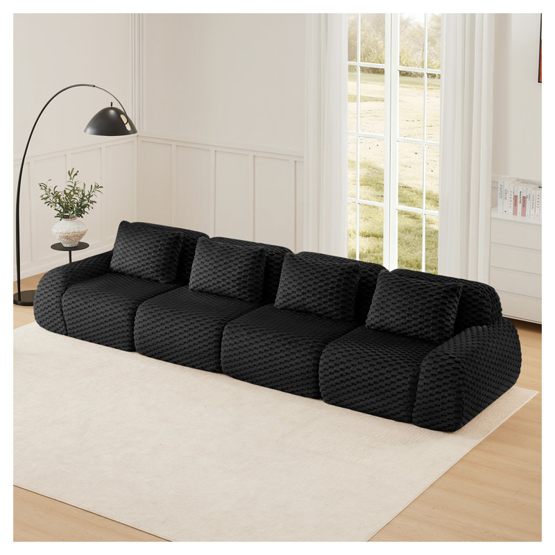 Canapé modulaire de 146 po surdimensionné noir, canapé surdimensionné à 4 places en flanelle de siège profond pour salon