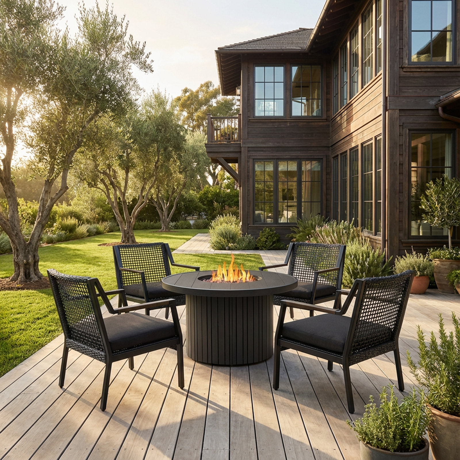 Calvin Outdoor Fire Table with Tank, Black Coral, Round