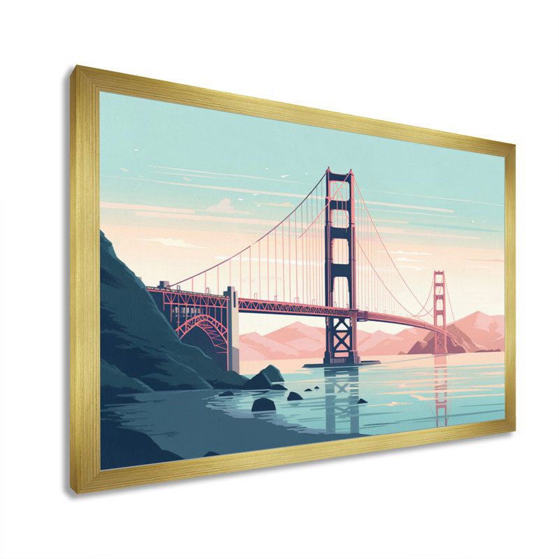 Golden Gate Bridge San Francisco II, reproduction d'art sur toile, H 12 po x l 20 po x P 1 po, Encadrement doré