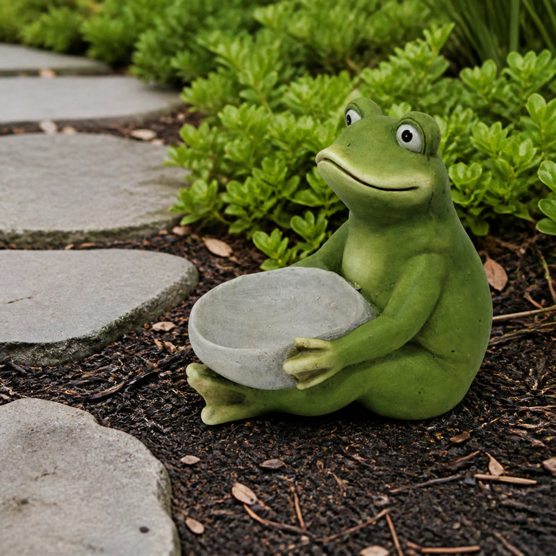 Frog Garden Statue with Bowl