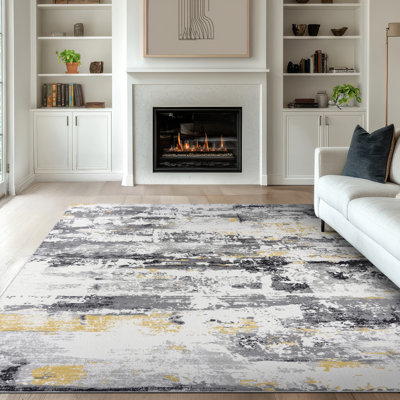 Moises Abstract Yellow Gray Black Area Rug