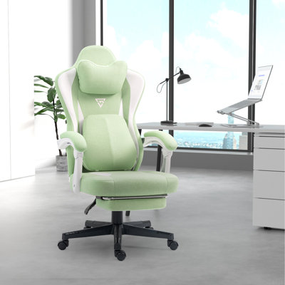 Chaise de jeu Vigosit avec massage chauffant, chaise d'ordinateur ergonomique pour adulte, 350 lb, réglable en hauteur avec un siège pivotant à 360 ° et un appui-tête et pour le bureau ou les jeux (vert)