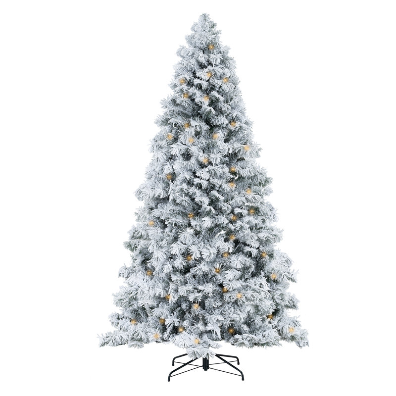 Arbre de Noël artificiel enneigé avec flocons de neige et support en métal robuste - Arbre de Noël givré réaliste pour décoration de Noël d'intérieur