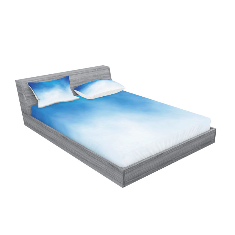 Ambesonne Blue Fitted Sheet & Pillow Sham Set, Blue White, King Sheet Set + 1 Fitted Sheet + 4 Pillowcases