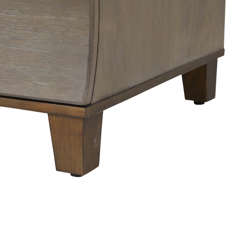 Evonne 2 - Drawer Solid Wood Nightstand in Cerused Natural Gray/Antique Bronze/Clear