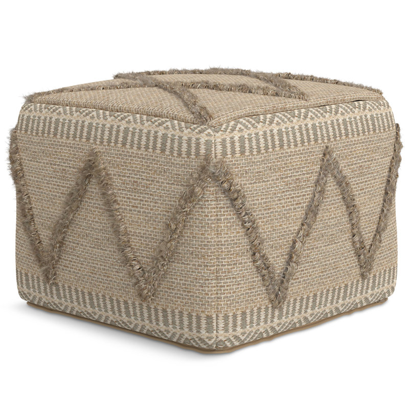 Sweeney 18"W Square Handcrafted Pouf, Brown Wool