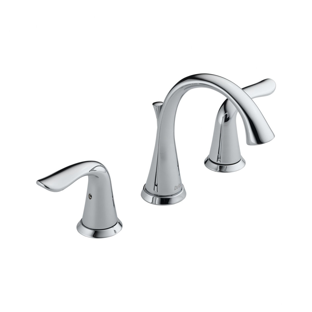 Lahara Widespread Bathroom Faucet 3 Hole, 2-handle Bathroom Sink Faucet with Drain Assembly Delta Finish: Chrome