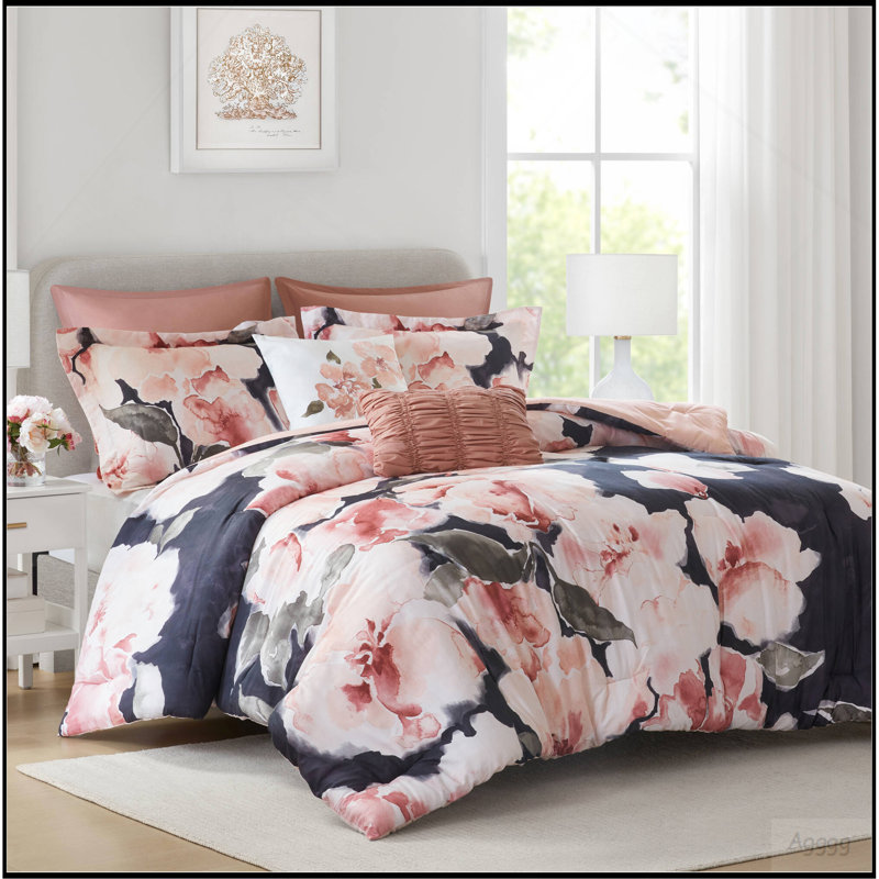 7- Piece King Comforter Set, Blush Multi Floral