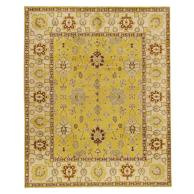 High-Quality Hand-Knotted Gold And Ivory Area Rug