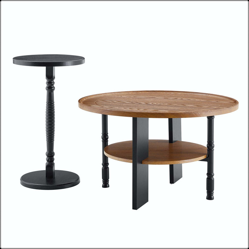 Ensemble de tables basses rondes 2 pièces avec tablette de rangement