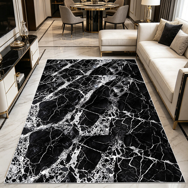 1PC Black and White Cracked Marble Pattern area rugs for Living Room, Soft and Comfortable, Suitable for all seasons, easy-to-maintain, machine washable Indoor floor mat, Under Table Farmhouse suitable for dining table area, bedroom, kitchen,...
