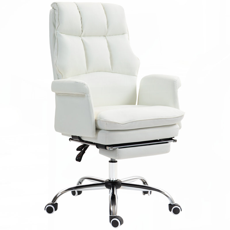 Fauteuil de bureau ergonomique en cuir de polyuréthane avec repose-pieds, fauteuil inclinable et pivotant HOMcom, blanc