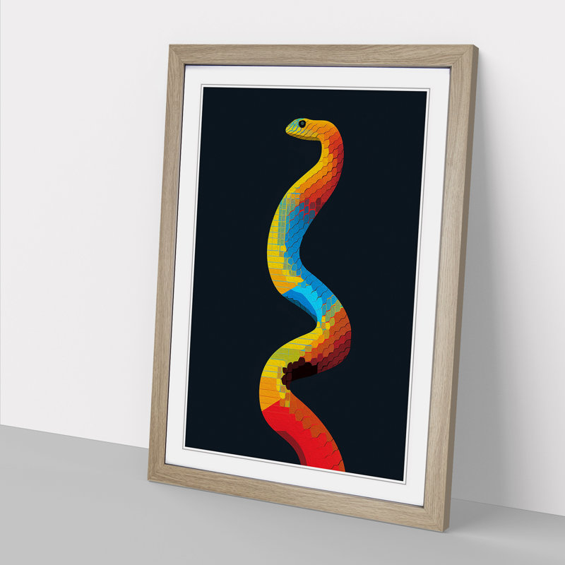 Python Minimalism Art - Framed Print, 34cm H x 25cm W x 2cm D, Oak Framed