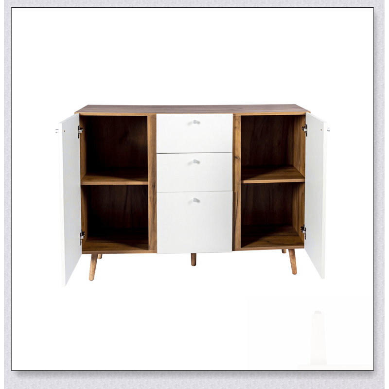 Buffet durable avec 3 tiroirs et 2 portes, tablettes réglables pour un rangement et une présentation polyvalents
