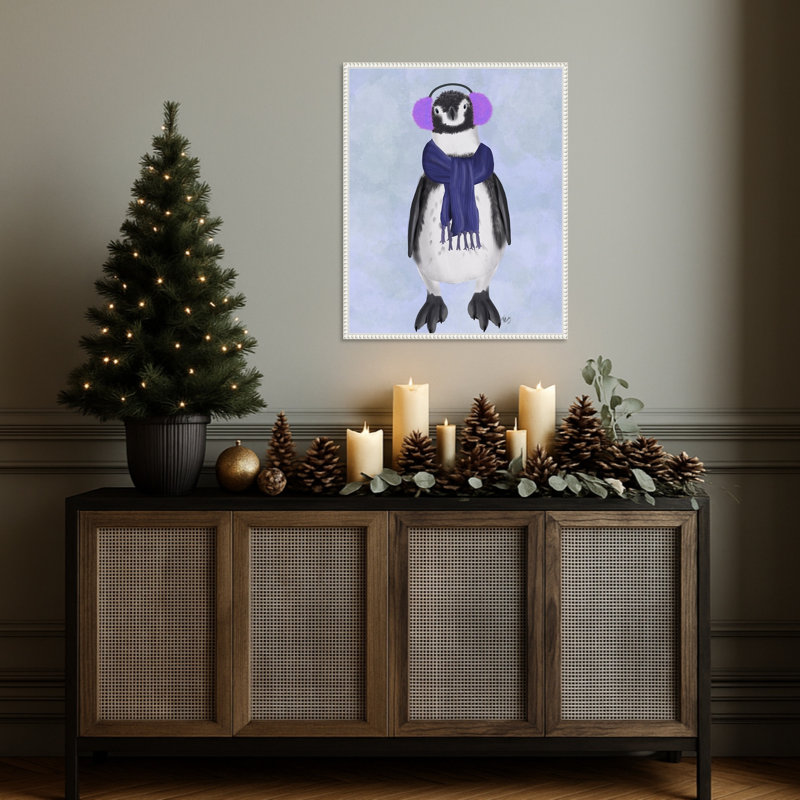 «Penguin Ear Muff» par Fab Funky, impression sur toile encadrée