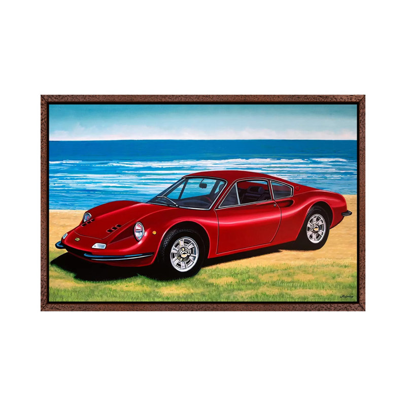 Ferrari Dino by Paul Meijering - Painting on Canvas, 66.04 cm H x 45.72 cm W, Classic Brown Wood Framed