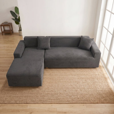Housse de canapé en L épais en velours - Housse de canapé modulaire avec 2 housses de coussin décoratif