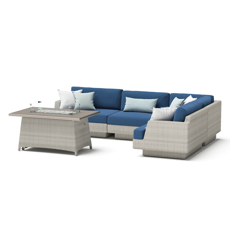Ehrenfried 6 - Person Modular Patio Conversation Set with Cushions, Spectrum Indigo Sunbrella®