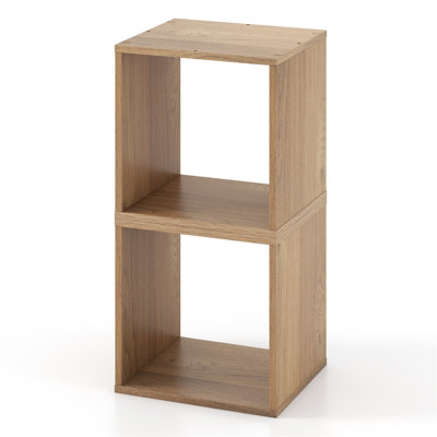 2-Pack Stackable Wooden Cube Bookshelf Set, Modular Storage Unit for Living Room, Bedroom, Study & Office, Easy Assembly, Anti-Tip Design, Light Brown